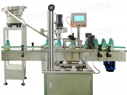SANTFINE SFXGJ610 Automatic Plastic Juice Cosmetic Spray Bottle Cap Screwing Capping Machine With Vibratory Bowl Cap Sorter